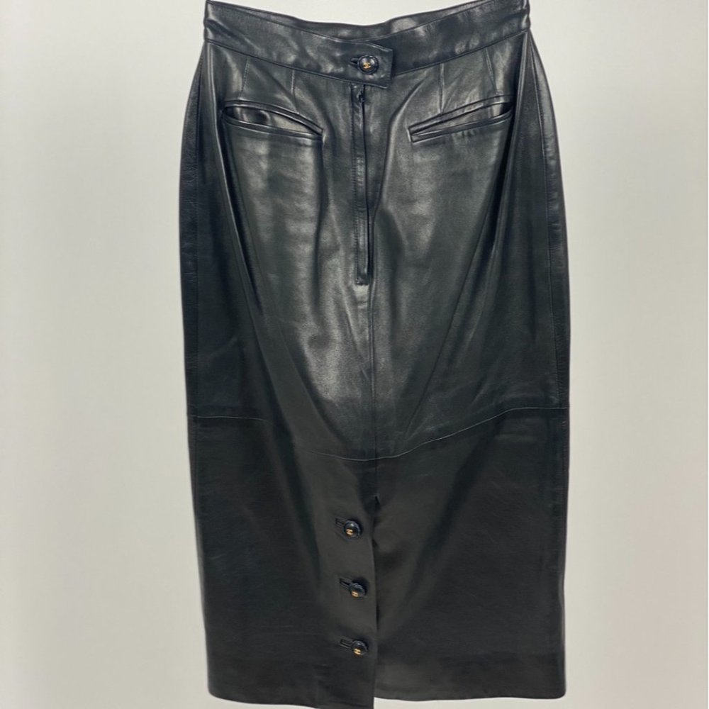 chanel lambskin highwaisted leather skirt